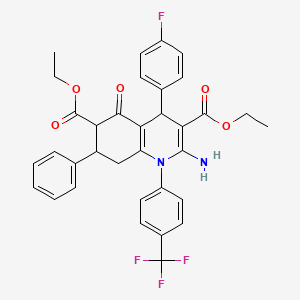 molecular formula C34H30F4N2O5 B4302921 diethyl 2-amino-4-(4-fluorophenyl)-5-oxo-7-phenyl-1-[4-(trifluoromethyl)phenyl]-1,4,5,6,7,8-hexahydroquinoline-3,6-dicarboxylate 