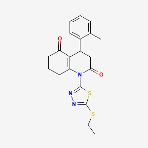 molecular formula C20H21N3O2S2 B4302925 1-[5-(ethylthio)-1,3,4-thiadiazol-2-yl]-4-(2-methylphenyl)-4,6,7,8-tetrahydroquinoline-2,5(1H,3H)-dione 