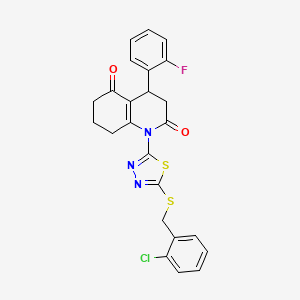 molecular formula C24H19ClFN3O2S2 B4302931 1-{5-[(2-chlorobenzyl)thio]-1,3,4-thiadiazol-2-yl}-4-(2-fluorophenyl)-4,6,7,8-tetrahydroquinoline-2,5(1H,3H)-dione 