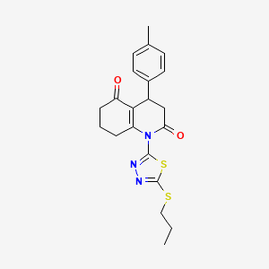 molecular formula C21H23N3O2S2 B4302935 4-(4-methylphenyl)-1-[5-(propylthio)-1,3,4-thiadiazol-2-yl]-4,6,7,8-tetrahydroquinoline-2,5(1H,3H)-dione 