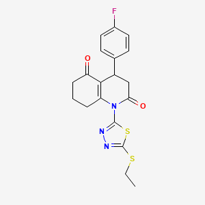 molecular formula C19H18FN3O2S2 B4302936 1-[5-(ethylthio)-1,3,4-thiadiazol-2-yl]-4-(4-fluorophenyl)-4,6,7,8-tetrahydroquinoline-2,5(1H,3H)-dione 