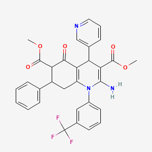 molecular formula C31H26F3N3O5 B4302960 dimethyl 2-amino-5-oxo-7-phenyl-4-pyridin-3-yl-1-[3-(trifluoromethyl)phenyl]-1,4,5,6,7,8-hexahydroquinoline-3,6-dicarboxylate 