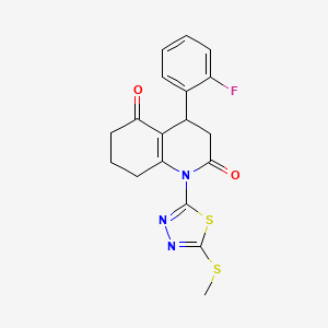 molecular formula C18H16FN3O2S2 B4302964 4-(2-fluorophenyl)-1-[5-(methylthio)-1,3,4-thiadiazol-2-yl]-4,6,7,8-tetrahydroquinoline-2,5(1H,3H)-dione 