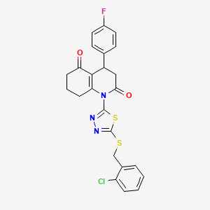 molecular formula C24H19ClFN3O2S2 B4302966 1-{5-[(2-chlorobenzyl)thio]-1,3,4-thiadiazol-2-yl}-4-(4-fluorophenyl)-4,6,7,8-tetrahydroquinoline-2,5(1H,3H)-dione 