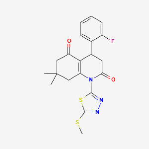 molecular formula C20H20FN3O2S2 B4302971 4-(2-fluorophenyl)-7,7-dimethyl-1-[5-(methylthio)-1,3,4-thiadiazol-2-yl]-4,6,7,8-tetrahydroquinoline-2,5(1H,3H)-dione 