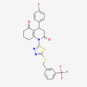 molecular formula C25H19F4N3O2S2 B4302977 4-(4-fluorophenyl)-1-(5-{[3-(trifluoromethyl)benzyl]thio}-1,3,4-thiadiazol-2-yl)-4,6,7,8-tetrahydroquinoline-2,5(1H,3H)-dione 