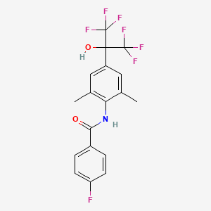 molecular formula C18H14F7NO2 B4302986 N-{2,6-dimethyl-4-[2,2,2-trifluoro-1-hydroxy-1-(trifluoromethyl)ethyl]phenyl}-4-fluorobenzamide 