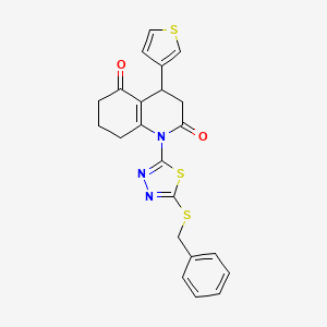 molecular formula C22H19N3O2S3 B4303057 1-[5-(benzylthio)-1,3,4-thiadiazol-2-yl]-4-(3-thienyl)-4,6,7,8-tetrahydroquinoline-2,5(1H,3H)-dione 
