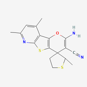 molecular formula C17H17N3OS2 B4303064 2-amino-2',7,9-trimethyl-4',5'-dihydrospiro[pyrano[2',3':4,5]thieno[2,3-b]pyridine-4,3'-thiophene]-3-carbonitrile 