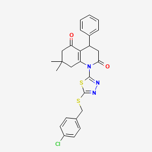 molecular formula C26H24ClN3O2S2 B4303066 1-{5-[(4-chlorobenzyl)thio]-1,3,4-thiadiazol-2-yl}-7,7-dimethyl-4-phenyl-4,6,7,8-tetrahydroquinoline-2,5(1H,3H)-dione 