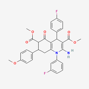 molecular formula C32H28F2N2O6 B4303141 dimethyl 2-amino-1-(3-fluorophenyl)-4-(4-fluorophenyl)-7-(4-methoxyphenyl)-5-oxo-1,4,5,6,7,8-hexahydroquinoline-3,6-dicarboxylate 