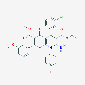 diethyl 2-amino-4-(3-chlorophenyl)-1-(4-fluorophenyl)-7-(3-methoxyphenyl)-5-oxo-1,4,5,6,7,8-hexahydroquinoline-3,6-dicarboxylate