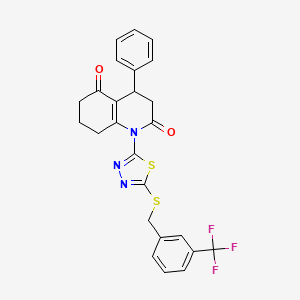 molecular formula C25H20F3N3O2S2 B4303164 4-phenyl-1-(5-{[3-(trifluoromethyl)benzyl]thio}-1,3,4-thiadiazol-2-yl)-4,6,7,8-tetrahydroquinoline-2,5(1H,3H)-dione 