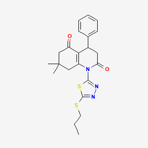 molecular formula C22H25N3O2S2 B4303194 7,7-dimethyl-4-phenyl-1-[5-(propylthio)-1,3,4-thiadiazol-2-yl]-4,6,7,8-tetrahydroquinoline-2,5(1H,3H)-dione 