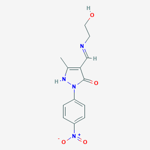 molecular formula C13H14N4O4 B430325 4-{[(2-hydroxyethyl)imino]methyl}-2-{4-nitrophenyl}-5-methyl-1,2-dihydro-3H-pyrazol-3-one CAS No. 299935-10-7
