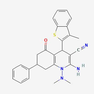 molecular formula C27H26N4OS B4303250 2-amino-1-(dimethylamino)-4-(3-methyl-1-benzothien-2-yl)-5-oxo-7-phenyl-1,4,5,6,7,8-hexahydroquinoline-3-carbonitrile 