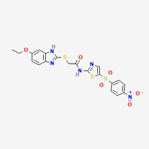 molecular formula C20H17N5O6S3 B4303286 2-[(5-ethoxy-1H-benzimidazol-2-yl)thio]-N-{5-[(4-nitrophenyl)sulfonyl]-1,3-thiazol-2-yl}acetamide 