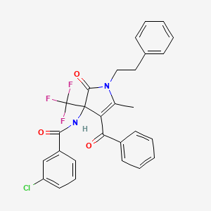 molecular formula C28H22ClF3N2O3 B4303289 N-[4-benzoyl-5-methyl-2-oxo-1-(2-phenylethyl)-3-(trifluoromethyl)-2,3-dihydro-1H-pyrrol-3-yl]-3-chlorobenzamide 