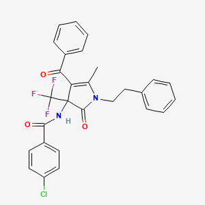 molecular formula C28H22ClF3N2O3 B4303294 N-[4-benzoyl-5-methyl-2-oxo-1-(2-phenylethyl)-3-(trifluoromethyl)-2,3-dihydro-1H-pyrrol-3-yl]-4-chlorobenzamide 