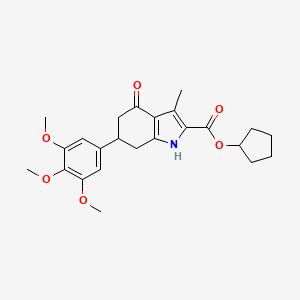 molecular formula C24H29NO6 B4303317 cyclopentyl 3-methyl-4-oxo-6-(3,4,5-trimethoxyphenyl)-4,5,6,7-tetrahydro-1H-indole-2-carboxylate 