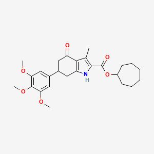 molecular formula C26H33NO6 B4303336 cycloheptyl 3-methyl-4-oxo-6-(3,4,5-trimethoxyphenyl)-4,5,6,7-tetrahydro-1H-indole-2-carboxylate 