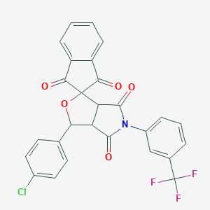 molecular formula C27H15ClF3NO5 B430335 3-(4-chlorophenyl)-5-[3-(trifluoromethyl)phenyl]-3a,6a-dihydrospiro[furo[3,4-c]pyrrole-1,2'-indene]-1',3',4,6(3H,5H)-tetrone 