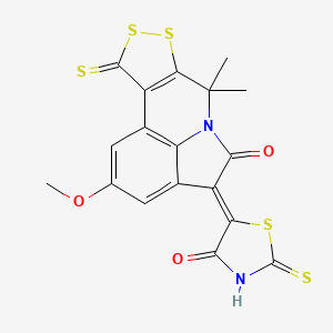 molecular formula C18H12N2O3S5 B4303393 2-甲氧基-7,7-二甲基-4-(4-氧代-2-硫代-1,3-噻唑烷-5-亚基)-10-硫代-7,10-二氢[1,2]二噻螺[3,4-c]吡咯并[3,2,1-ij]喹啉-5(4H)-酮 