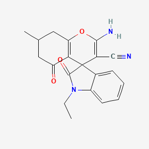 2-amino-1'-ethyl-7-methyl-2',5-dioxo-1',2',5,6,7,8-hexahydrospiro[chromene-4,3'-indole]-3-carbonitrile