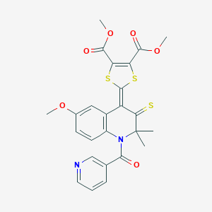 molecular formula C25H22N2O6S3 B430358 dimethyl 2-(6-methoxy-2,2-dimethyl-1-(pyridin-3-ylcarbonyl)-3-thioxo-2,3-dihydroquinolin-4(1H)-ylidene)-1,3-dithiole-4,5-dicarboxylate 