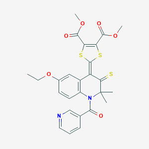molecular formula C26H24N2O6S3 B430359 dimethyl 2-[6-ethoxy-2,2-dimethyl-1-(pyridin-3-ylcarbonyl)-3-thioxo-2,3-dihydroquinolin-4(1H)-ylidene]-1,3-dithiole-4,5-dicarboxylate 