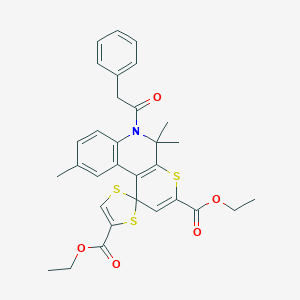 molecular formula C31H31NO5S3 B430362 Diethyl 5',5',9'-trimethyl-6'-(phenylacetyl)-5',6'-dihydrospiro[1,3-dithiole-2,1'-thiopyrano[2,3-c]quinoline]-3',4-dicarboxylate 