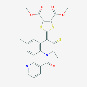 molecular formula C25H22N2O5S3 B430364 dimethyl 2-[2,2,6-trimethyl-1-(pyridin-3-ylcarbonyl)-3-thioxo-2,3-dihydroquinolin-4(1H)-ylidene]-1,3-dithiole-4,5-dicarboxylate 