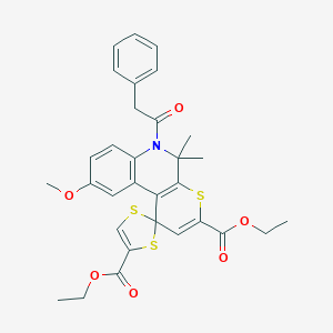 molecular formula C31H31NO6S3 B430365 Diethyl 9'-methoxy-5',5'-dimethyl-6'-(phenylacetyl)-5',6'-dihydrospiro[1,3-dithiole-2,1'-thiopyrano[2,3-c]quinoline]-3',4-dicarboxylate 