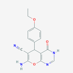 molecular formula C16H14N4O3 B4303650 7-amino-5-(4-ethoxyphenyl)-4-oxo-1,5-dihydro-4H-pyrano[2,3-d]pyrimidine-6-carbonitrile 