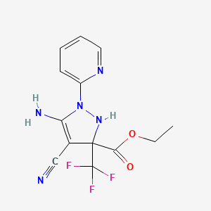 molecular formula C13H12F3N5O2 B4303743 ethyl 5-amino-4-cyano-1-pyridin-2-yl-3-(trifluoromethyl)-2,3-dihydro-1H-pyrazole-3-carboxylate 