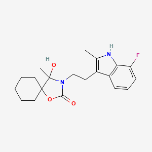 molecular formula C20H25FN2O3 B4303767 3-[2-(7-fluoro-2-methyl-1H-indol-3-yl)ethyl]-4-hydroxy-4-methyl-1-oxa-3-azaspiro[4.5]decan-2-one 
