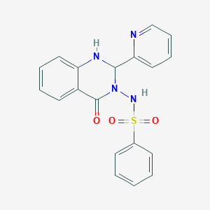 molecular formula C19H16N4O3S B4303773 N-(4-oxo-2-pyridin-2-yl-1,4-dihydroquinazolin-3(2H)-yl)benzenesulfonamide 
