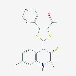 molecular formula C23H21NOS3 B430378 1-[5-phenyl-2-(2,2,7-trimethyl-3-thioxo-2,3-dihydro-4(1H)-quinolinylidene)-1,3-dithiol-4-yl]ethanone 
