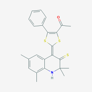 molecular formula C24H23NOS3 B430380 1-[5-phenyl-2-(2,2,6,8-tetramethyl-3-thioxo-2,3-dihydro-4(1H)-quinolinylidene)-1,3-dithiol-4-yl]ethanone 
