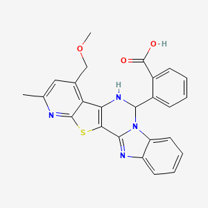 molecular formula C25H20N4O3S B4303810 2-[4-(methoxymethyl)-2-methyl-5,6-dihydropyrido[3'',2'':4',5']thieno[3',2':4,5]pyrimido[1,6-a]benzimidazol-6-yl]benzoic acid 