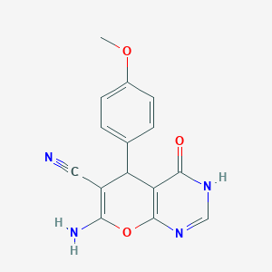 molecular formula C15H12N4O3 B4303814 7-amino-5-(4-methoxyphenyl)-4-oxo-1,5-dihydro-4H-pyrano[2,3-d]pyrimidine-6-carbonitrile 
