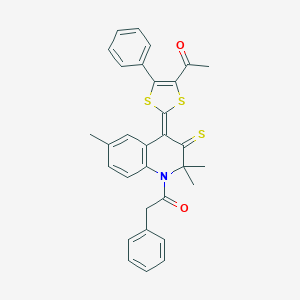 1-[(4Z)-4-(4-acetyl-5-phenyl-1,3-dithiol-2-ylidene)-2,2,6-trimethyl-3-thioxo-3,4-dihydroquinolin-1(2H)-yl]-2-phenylethanone