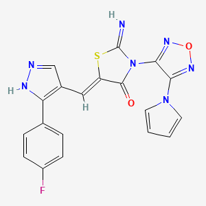 molecular formula C19H12FN7O2S B4303852 5-{[3-(4-fluorophenyl)-1H-pyrazol-4-yl]methylene}-2-imino-3-[4-(1H-pyrrol-1-yl)-1,2,5-oxadiazol-3-yl]-1,3-thiazolidin-4-one 