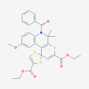 molecular formula C30H29NO6S3 B430387 Diethyl 9'-methoxy-5',5'-dimethyl-6'-(phenylcarbonyl)-5',6'-dihydrospiro[1,3-dithiole-2,1'-thiopyrano[2,3-c]quinoline]-3',4-dicarboxylate 