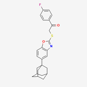 molecular formula C25H24FNO2S B4303876 2-{[5-(1-adamantyl)-1,3-benzoxazol-2-yl]thio}-1-(4-fluorophenyl)ethanone 
