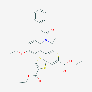 molecular formula C32H33NO6S3 B430388 Diethyl 9'-ethoxy-5',5'-dimethyl-6'-(phenylacetyl)-5',6'-dihydrospiro[1,3-dithiole-2,1'-thiopyrano[2,3-c]quinoline]-3',4-dicarboxylate 