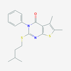 molecular formula C19H22N2OS2 B430389 2-(isopentylsulfanyl)-5,6-dimethyl-3-phenylthieno[2,3-d]pyrimidin-4(3H)-one 