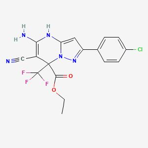 ethyl 5-amino-2-(4-chlorophenyl)-6-cyano-7-(trifluoromethyl)-4,7-dihydropyrazolo[1,5-a]pyrimidine-7-carboxylate