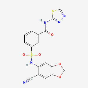 molecular formula C17H11N5O5S2 B4303931 3-{[(6-cyano-1,3-benzodioxol-5-yl)amino]sulfonyl}-N-1,3,4-thiadiazol-2-ylbenzamide 