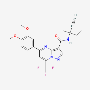 molecular formula C22H21F3N4O3 B4303933 5-(3,4-dimethoxyphenyl)-N-(1-ethyl-1-methylprop-2-yn-1-yl)-7-(trifluoromethyl)pyrazolo[1,5-a]pyrimidine-3-carboxamide 